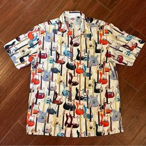 Hard Rock Cafe D.C. Fender Inspired Guitar All Over Print Button Up Shirt Small